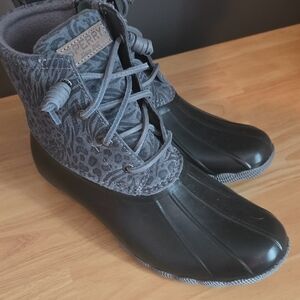 Sperry Gray Leopard Duck Boots